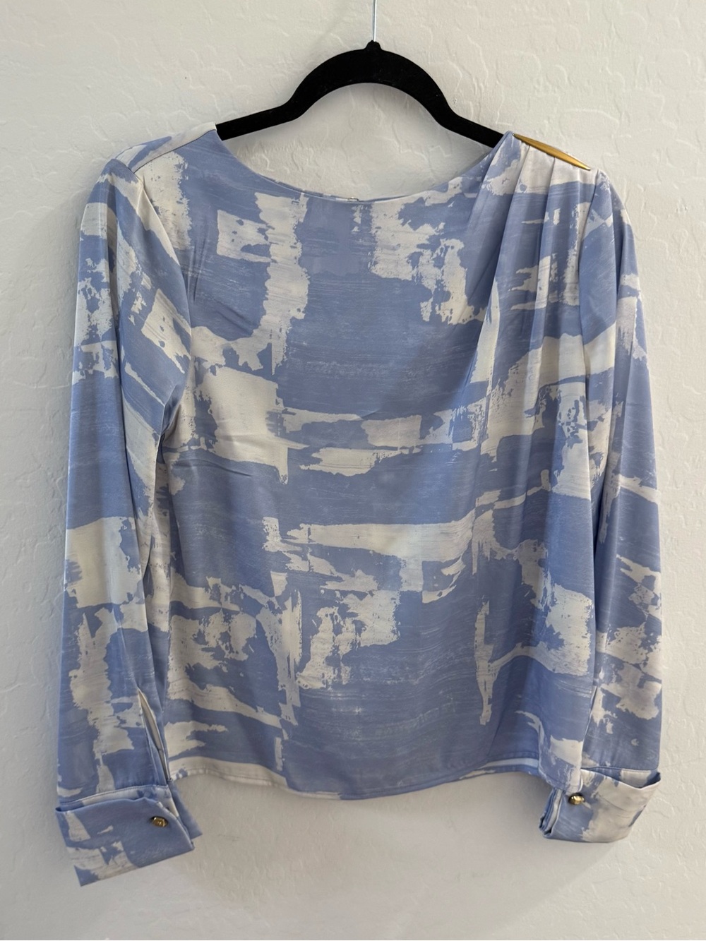 Donna Karan New York NWT Silky Gold Embellished Long Sleeve Blouse